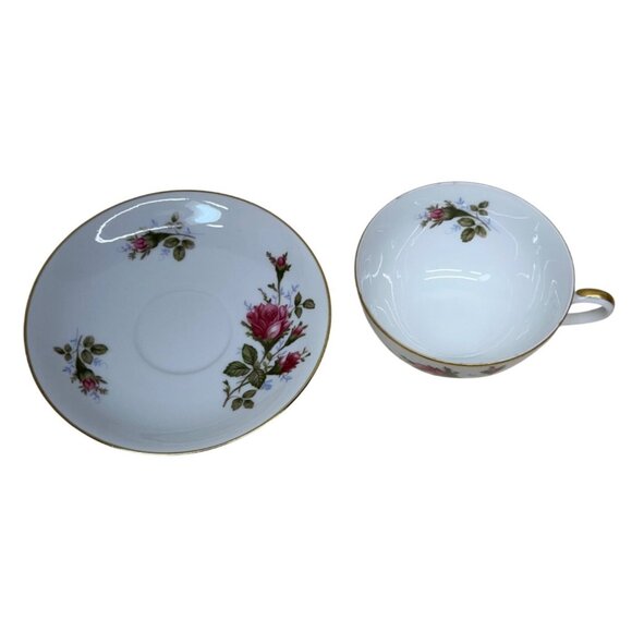 4 Sango Moss Rose Roses Cup & Saucer Sets Japan - Picture 6 of 10